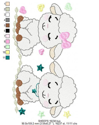 Sheep embroidery design - Farm Animal Lamb machine embroidery pattern - Newborn Baby Girl file - Instant digital download pes jef dst