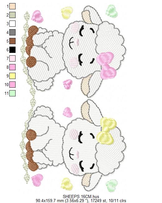 Sheep embroidery design - Farm Animal Lamb machine embroidery pattern - Newborn Baby Girl file - Instant digital download pes jef dst