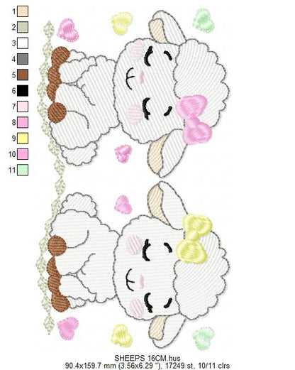 Sheep embroidery design - Farm Animal Lamb machine embroidery pattern - Newborn Baby Girl file - Instant digital download pes jef dst