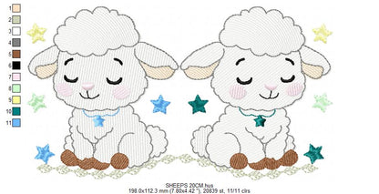 Sheep embroidery design - Farm Animal Lamb machine embroidery pattern - Newborn Baby Girl file - Instant digital download pes jef dst