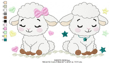 Sheep embroidery design - Farm Animal Lamb machine embroidery pattern - Newborn Baby Girl file - Instant digital download pes jef dst
