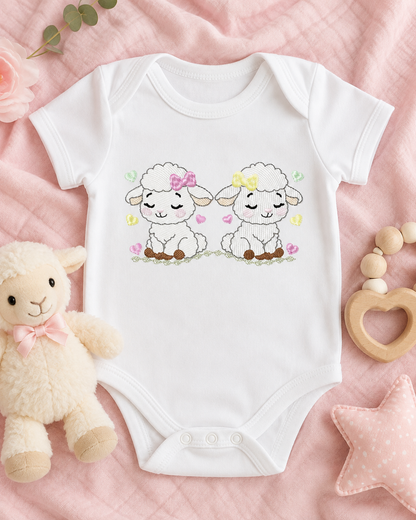 Sheep embroidery design - Farm Animal Lamb machine embroidery pattern - Newborn Baby Girl file - Instant digital download pes jef dst