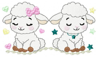 Sheep embroidery design - Farm Animal Lamb machine embroidery pattern - Newborn Baby Girl file - Instant digital download pes jef dst