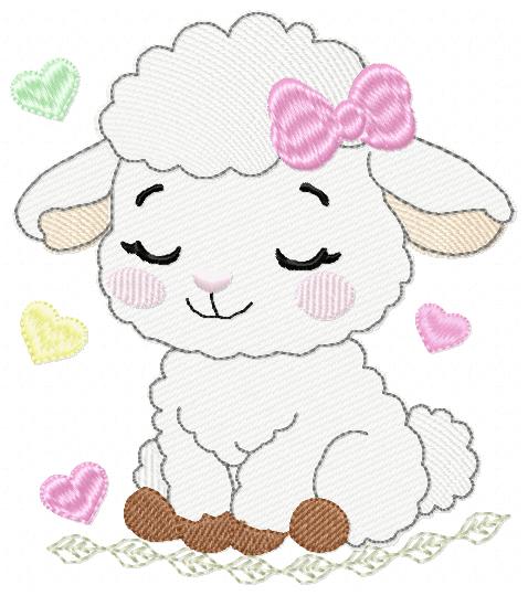 Sheep embroidery design - Farm Animal Lamb machine embroidery pattern - Newborn Baby Girl file - Instant digital download pes jef dst