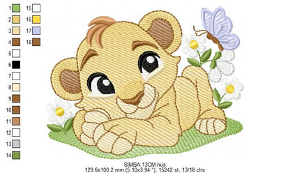 Lion King embroidery design - Simba with flowers machine embroidery pattern - Baby Boy and girl file - Instant digital download pes jef dst hus vp3