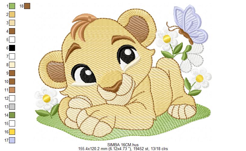 Lion King embroidery design - Simba with flowers machine embroidery pattern - Baby Boy and girl file - Instant digital download pes jef dst hus vp3