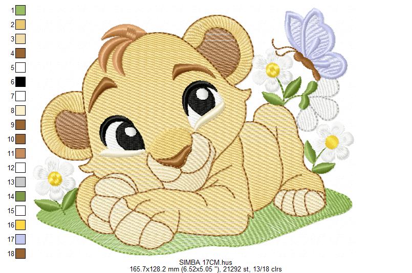 Lion King embroidery design - Simba with flowers machine embroidery pattern - Baby Boy and girl file - Instant digital download pes jef dst hus vp3