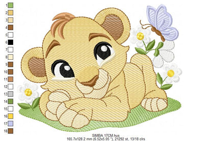 Lion King embroidery design - Simba with flowers machine embroidery pattern - Baby Boy and girl file - Instant digital download pes jef dst hus vp3