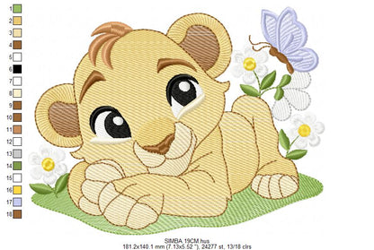 Lion King embroidery design - Simba with flowers machine embroidery pattern - Baby Boy and girl file - Instant digital download pes jef dst hus vp3