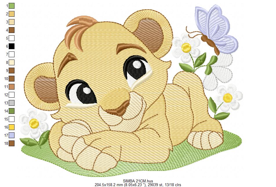 Lion King embroidery design - Simba with flowers machine embroidery pattern - Baby Boy and girl file - Instant digital download pes jef dst hus vp3