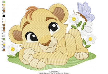 Lion King embroidery design - Simba with flowers machine embroidery pattern - Baby Boy and girl file - Instant digital download pes jef dst hus vp3