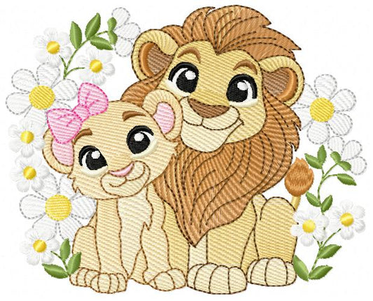 Lion King embroidery design - Simba and Nala with flowers machine embroidery pattern - Baby Boy and girl file - Instant digital download pes jef dst hus vp3 Marcia Embroidery