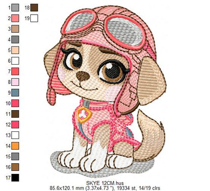 Paw Patrol embroidery designs - Dog Skye machine embroidery patterns - Baby Girl Boy file - Instant digital download - Zuma Chase Rubble Skye Marshall (Copy) Marcia Embroidery