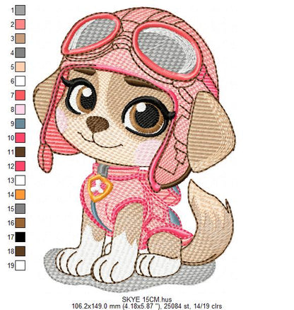 Paw Patrol embroidery designs - Dog Skye machine embroidery patterns - Baby Girl Boy file - Instant digital download - Zuma Chase Rubble Skye Marshall (Copy) Marcia Embroidery