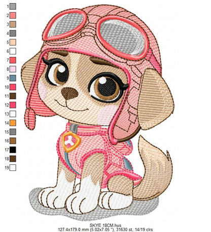Paw Patrol embroidery designs - Dog Skye machine embroidery patterns - Baby Girl Boy file - Instant digital download - Zuma Chase Rubble Skye Marshall (Copy) Marcia Embroidery