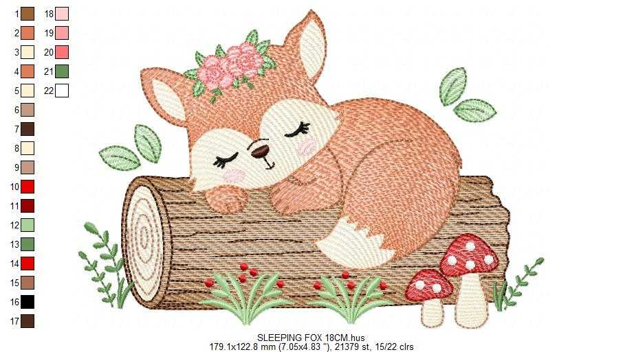 Fox with flowers embroidery design - Sleeping Woodland animal machine embroidery pattern - Baby girl and boy file - Instant download pes jef dst hus