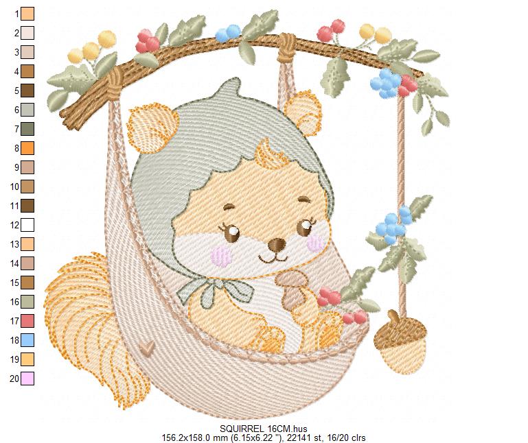 Squirrel embroidery designs - Woodland Forest Animal embroidery design machine embroidery pattern - Raccoon with mushrooms - Instant download (Copy) Marcia Embroidery