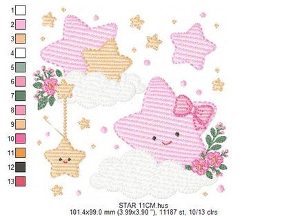 Stars and flowers embroidery design - Baby Girl and Boy machine embroidery pattern - Boho stars with leaves - Instant digital download jef pes