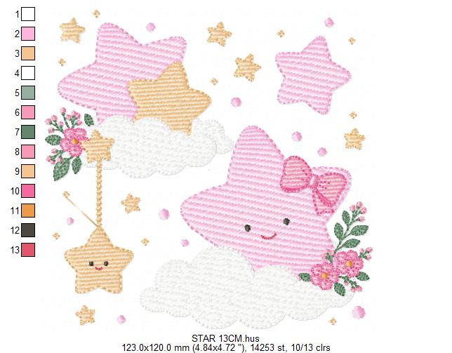 Stars and flowers embroidery design - Baby Girl and Boy machine embroidery pattern - Boho stars with leaves - Instant digital download jef pes