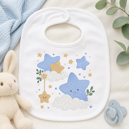 Stars and clouds embroidery design - Baby Girl and Boy stars with clouds machine embroidery pattern - Boho stars with leaves - Instant digital download jef pes