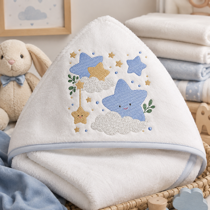 Stars and clouds embroidery design - Baby Girl and Boy stars with clouds machine embroidery pattern - Boho stars with leaves - Instant digital download jef pes
