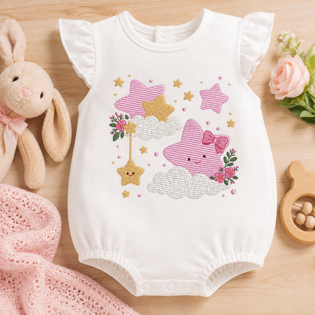 Stars and flowers embroidery design - Baby Girl and Boy machine embroidery pattern - Boho stars with leaves - Instant digital download jef pes