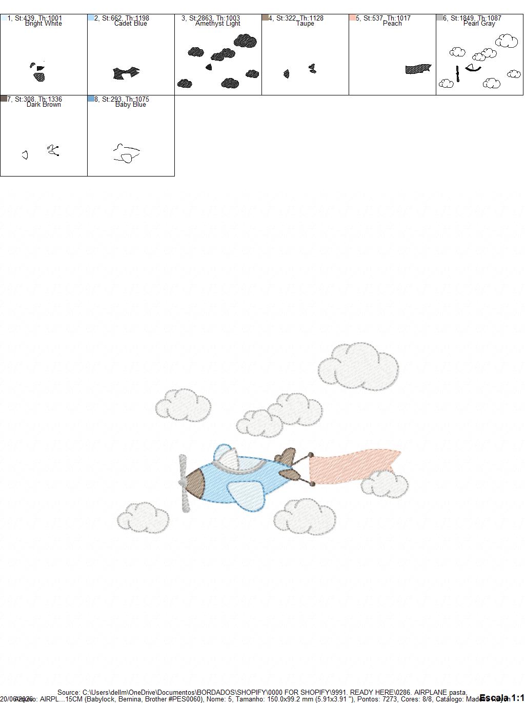 Plane embroidery design - Airplane with clouds and stars machine embroidery pattern - Baby boy file - Instant download (Copy) Marcia Embroidery