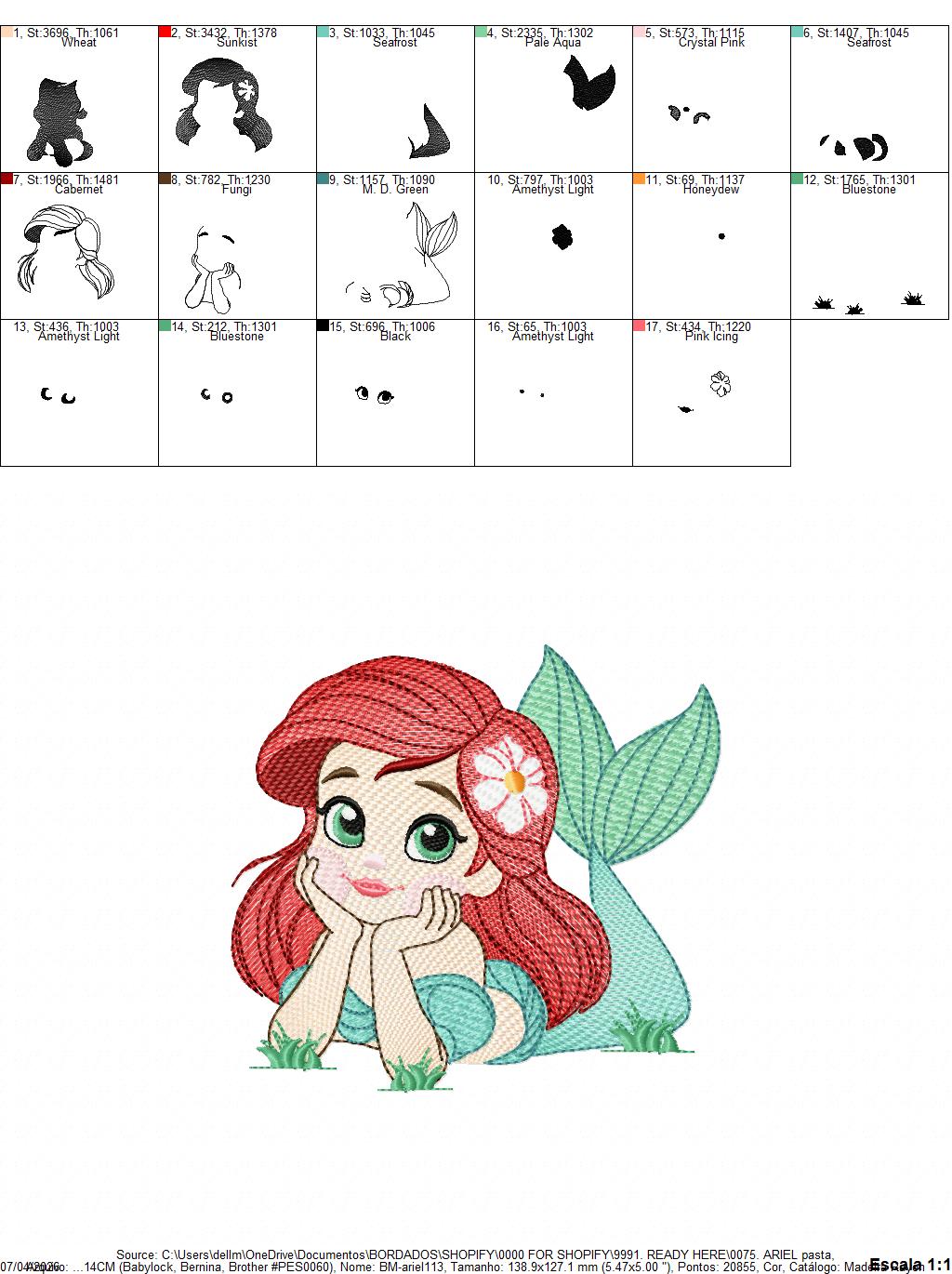 Ariel embroidery design - Disney Princess machine embroidery patterns - Baby Girl Mermaid design - Instant digital download (Copy) Marcia Embroidery