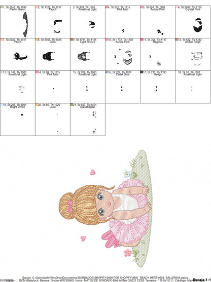 Ballerina embroidery design - Ballet dancer with tutu machine embroidery pattern - Baby girl file - Instant download pes jef dst Marcia Embroidery