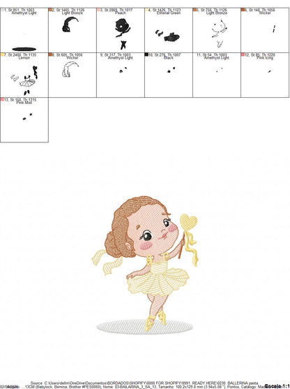 Ballerina embroidery design - Ballet dancer with tutu machine embroidery pattern - Baby girl file - Instant digital download pes jef dst