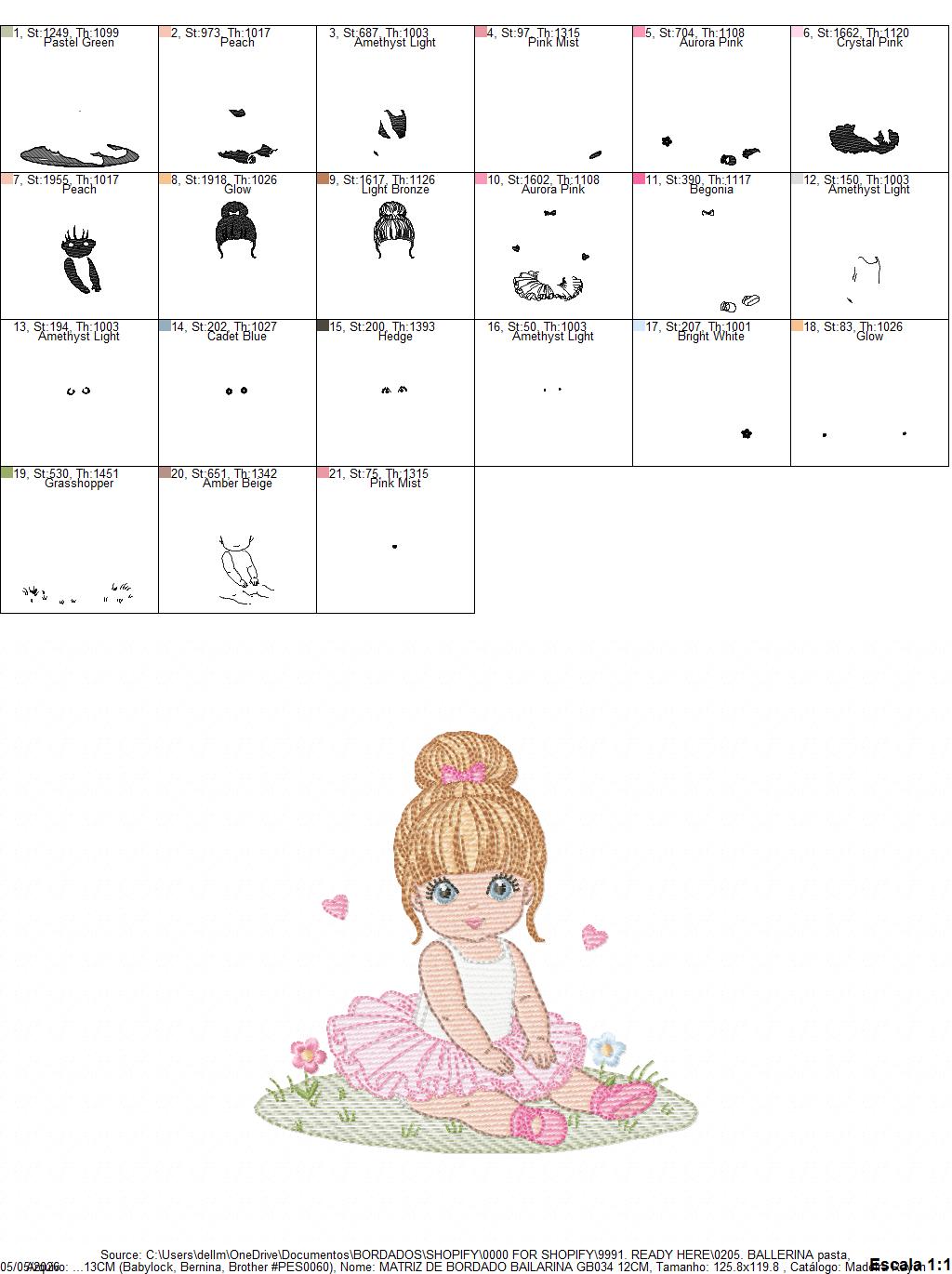 Ballerina embroidery design - Ballet dancer with tutu machine embroidery pattern - Baby girl file - Instant download pes jef dst Marcia Embroidery
