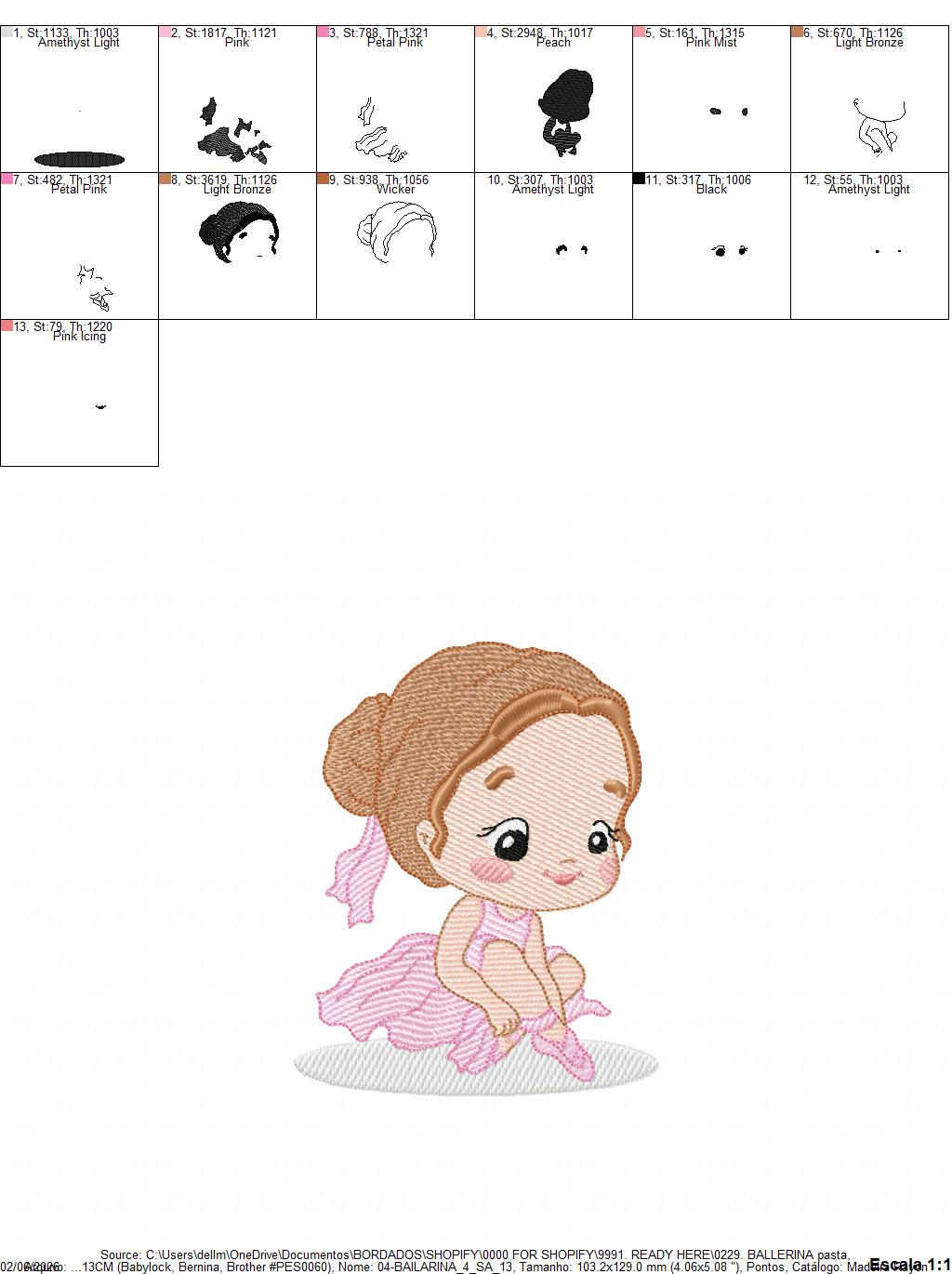Ballerina embroidery design - Ballet dancer with tutu machine embroidery pattern - Baby girl file - Instant download pes jef dst