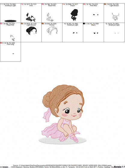 Ballerina embroidery design - Ballet dancer with tutu machine embroidery pattern - Baby girl file - Instant download pes jef dst