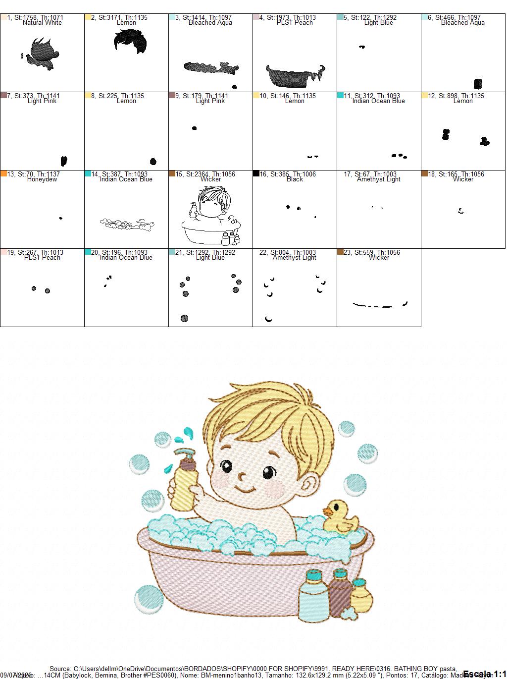 Boy in bathtub embroidery design - Bathing boy machine embroidery pattern - Baby Boy file - Instant digital download pes jef