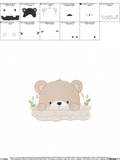 Peekaboo Teddy Bear embroidery designs - Baby boy Bear machine pattern - Baby Boy file (Digital download)