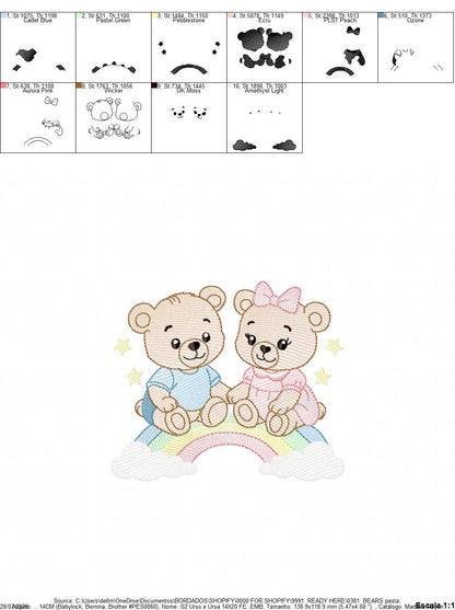 Baby Bear embroidery design - Brother and Sister with rainbow machine pattern - Cute Teddy Bear (Digital download)