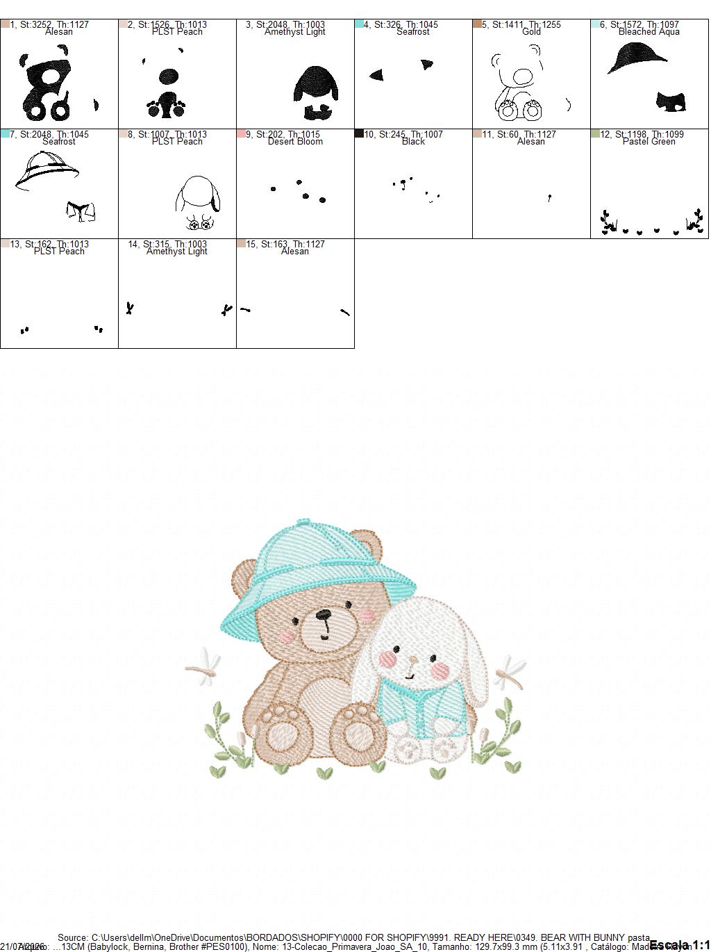 Teddy Bear embroidery designs - Baby boy Bear with rabbit machine pattern - Cute Teddy Bear with blue hat