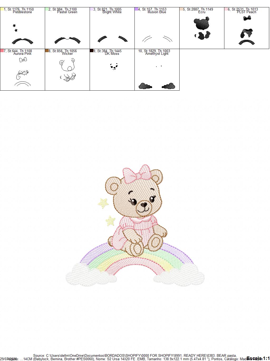 Baby Bear embroidery design - Sister Bear with rainbow machine pattern - Cute Teddy Bear (Digital download)