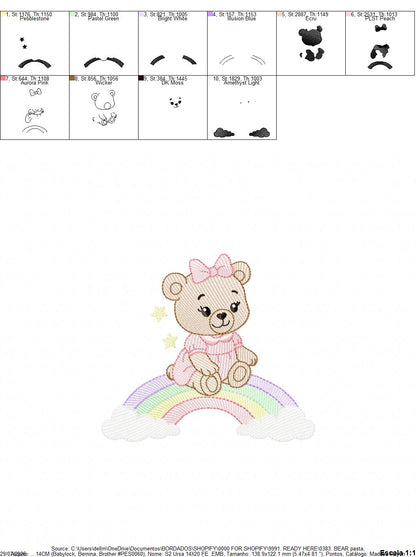 Baby Bear embroidery design - Sister Bear with rainbow machine pattern - Cute Teddy Bear (Digital download)