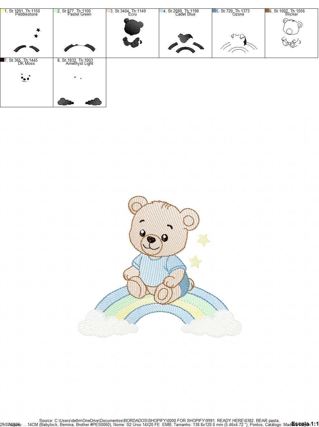 Baby Boy Bear embroidery design - Bear with rainbow machine pattern - Cute Teddy Bear (Digital download)
