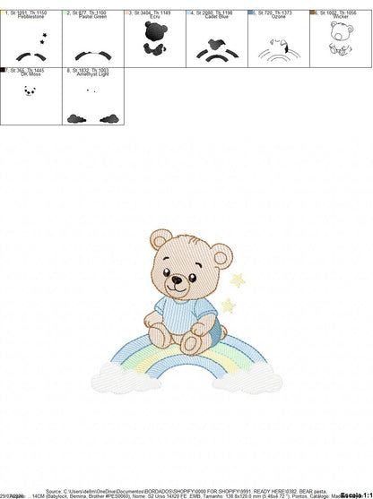 Baby Boy Bear embroidery design - Bear with rainbow machine pattern - Cute Teddy Bear (Digital download)