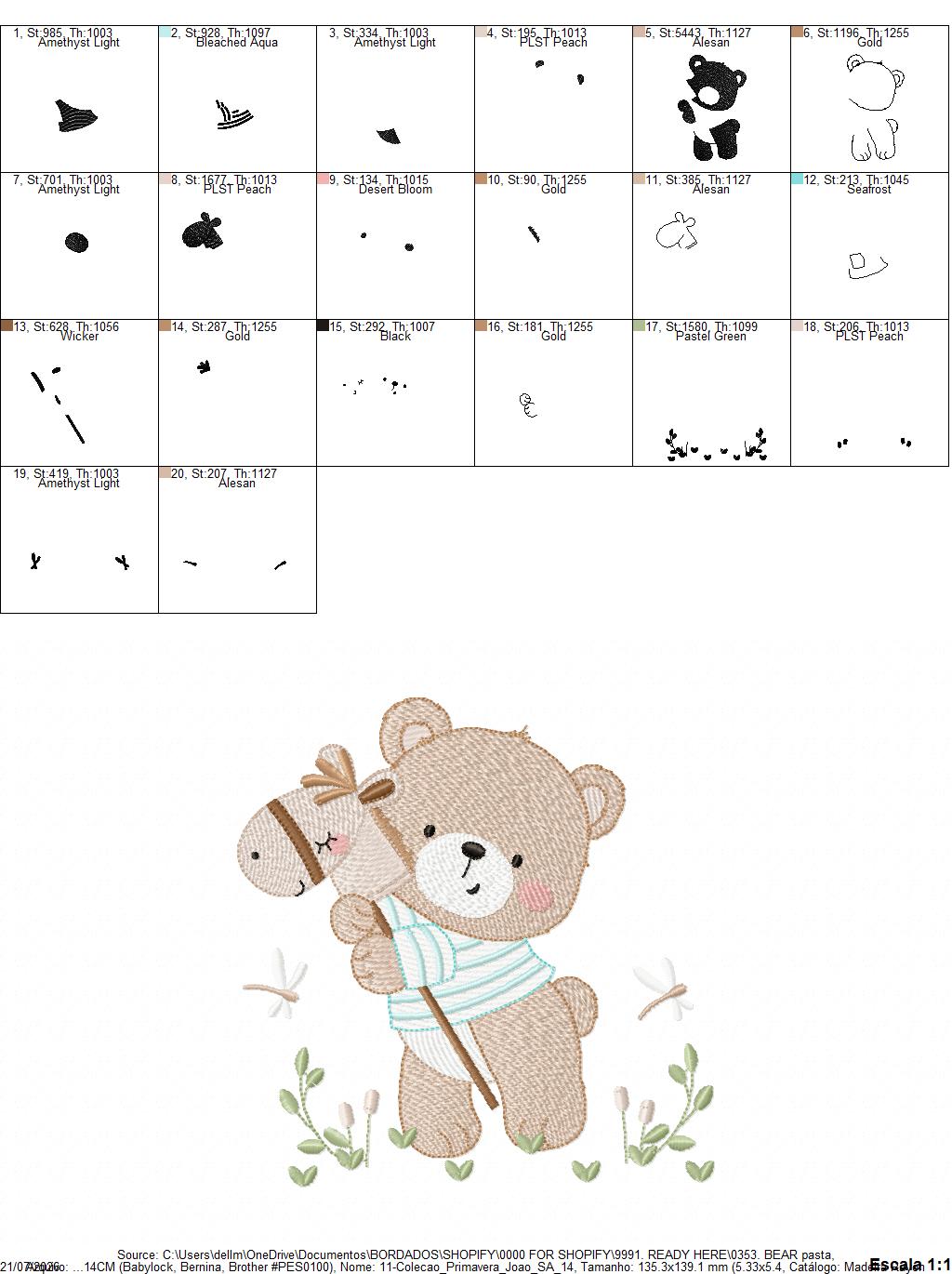 Teddy Bear embroidery designs - Baby boy Bear with toy horse machine pattern - Cute Teddy Bear (Digital download)