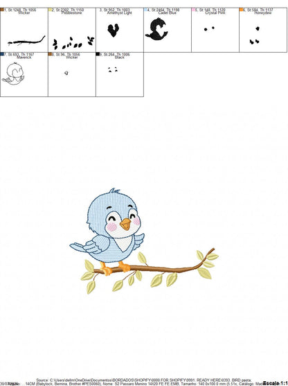 Bird embroidery design - Baby Boy Bird machine embroidery pattern - Family Couple with flowers file - Instant digital download pes jef