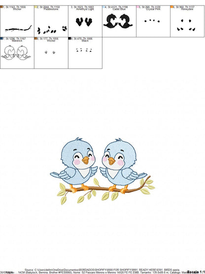 Birds embroidery design - Bird Brothers machine embroidery pattern - Family Couple with flowers file - Instant digital download pes jef