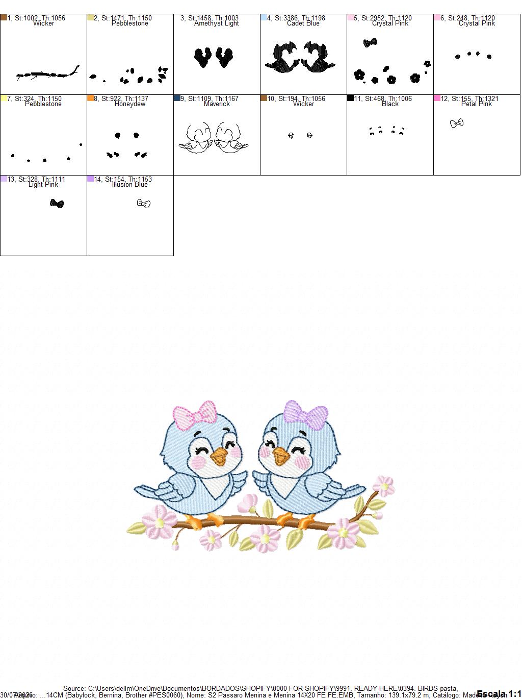Girl Birds embroidery design - Sisters Birds machine embroidery pattern - Family Bird with flowers file - Instant digital download pes jef