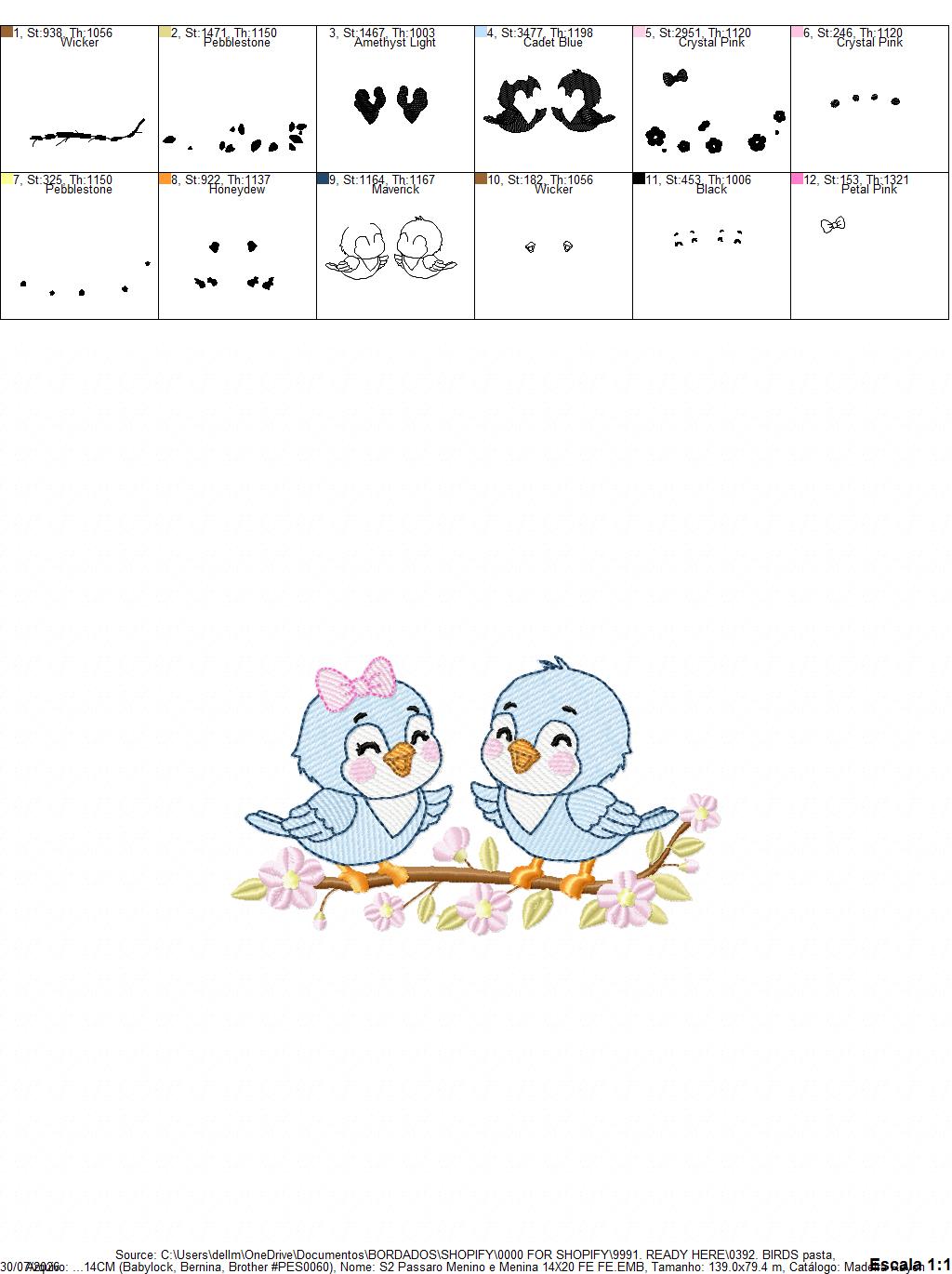 Birds embroidery design - Bird Brother and Sister machine embroidery pattern - Family Couple with flowers file - Instant digital download pes jef