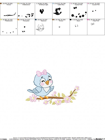 Baby Girl Bird embroidery designs - Family Bird machine embroidery pattern - Family with flowers file - Instant digital download pes jef