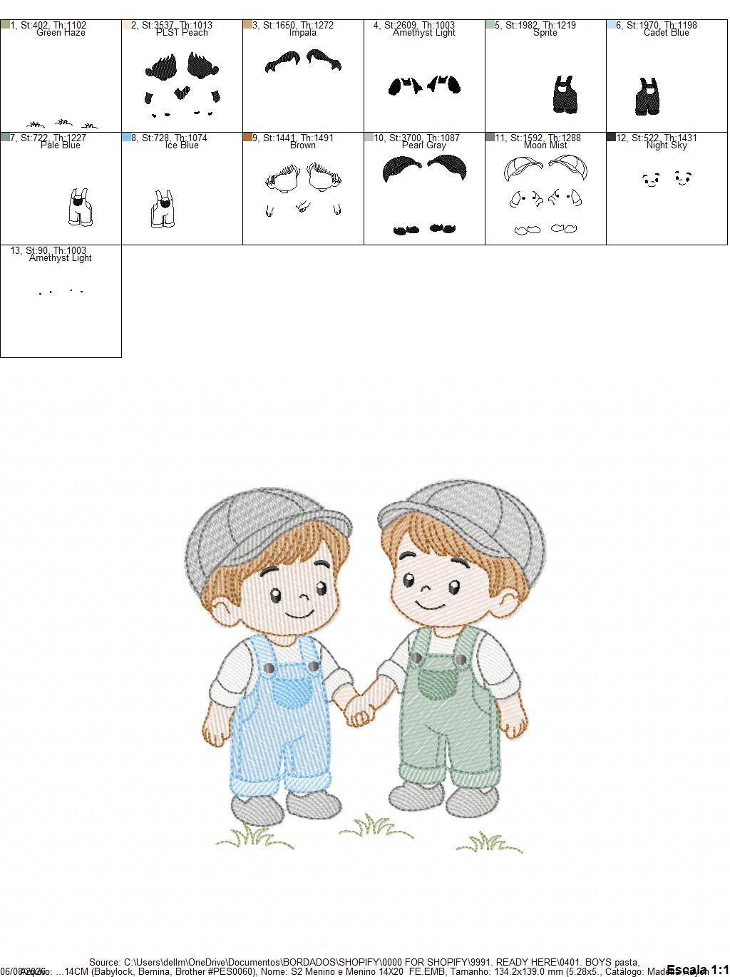 Baby boy brothers embroidery design - Toddlers machine embroidery pattern - kid embroidery file - Digital Download