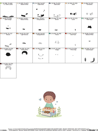 Baby Boy with books embroidery designs - School Student Toddler with books and hearts machine embroidery pattern - Instant download pes jef (Copy) Marcia Embroidery