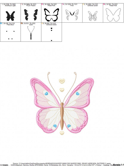 Butterfly embroidery design - Delicate butterfly with flowers machine embroidery pattern - Baby Girl file - Instant digital download pes (Copy) Marcia Embroidery